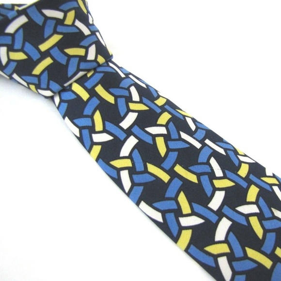 TURNBULL & ASSER Tie Blue Yellow Geometric Necktie - Picture 1 of 6